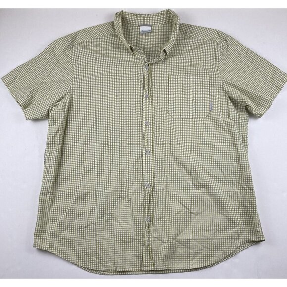 Columbia Short Sleeve Button Up Shirt Men’s 2XL Cotton Check Yellow/Green Pocket - Picture 1 of 9